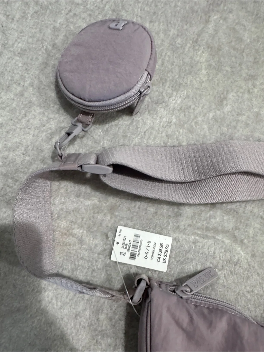 PINK Lavender Grey Crossbody Belt Bag with Coin Pouch